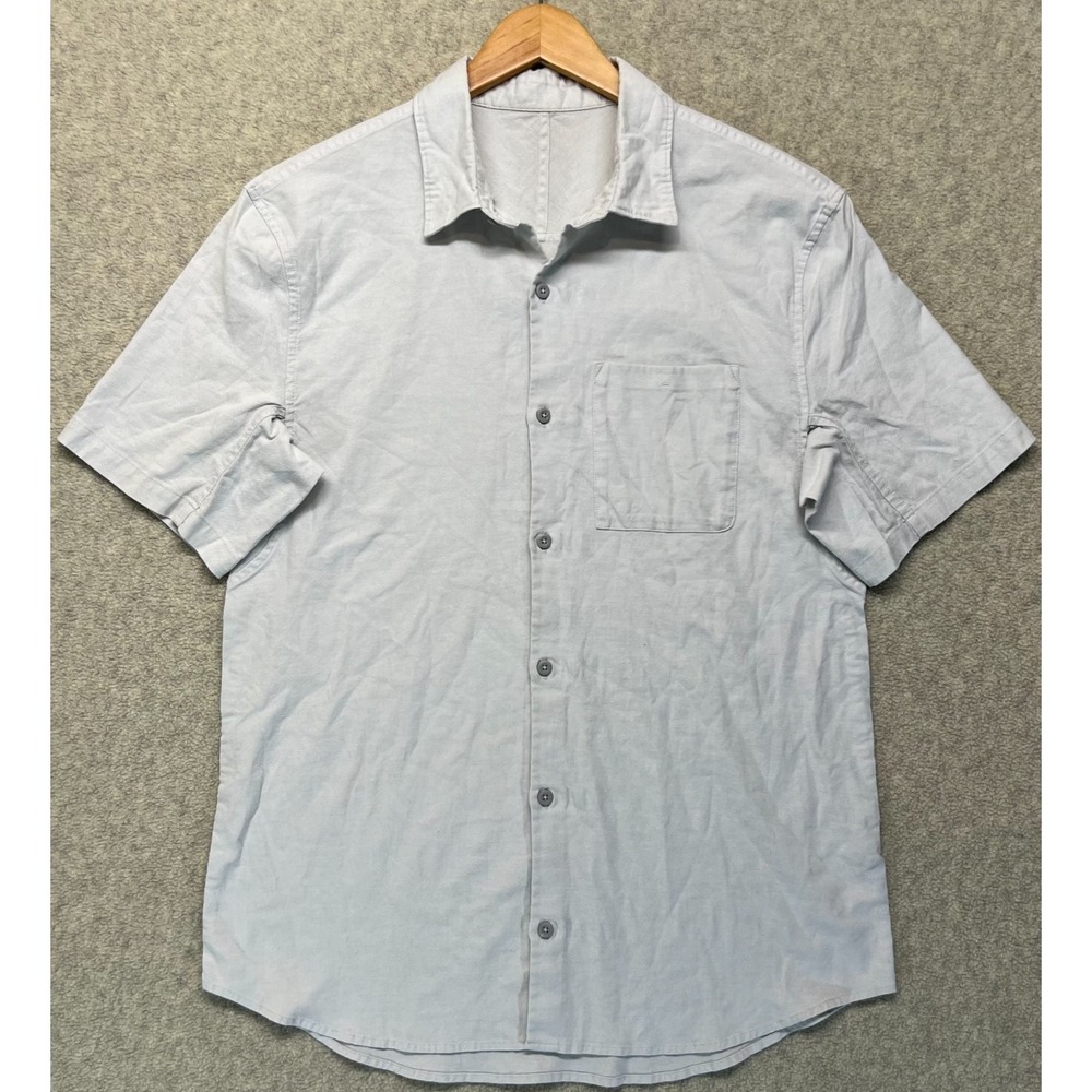 Lululemon Men's Commission Button-Up Shirt Light Gray Short Sleeve‎ L